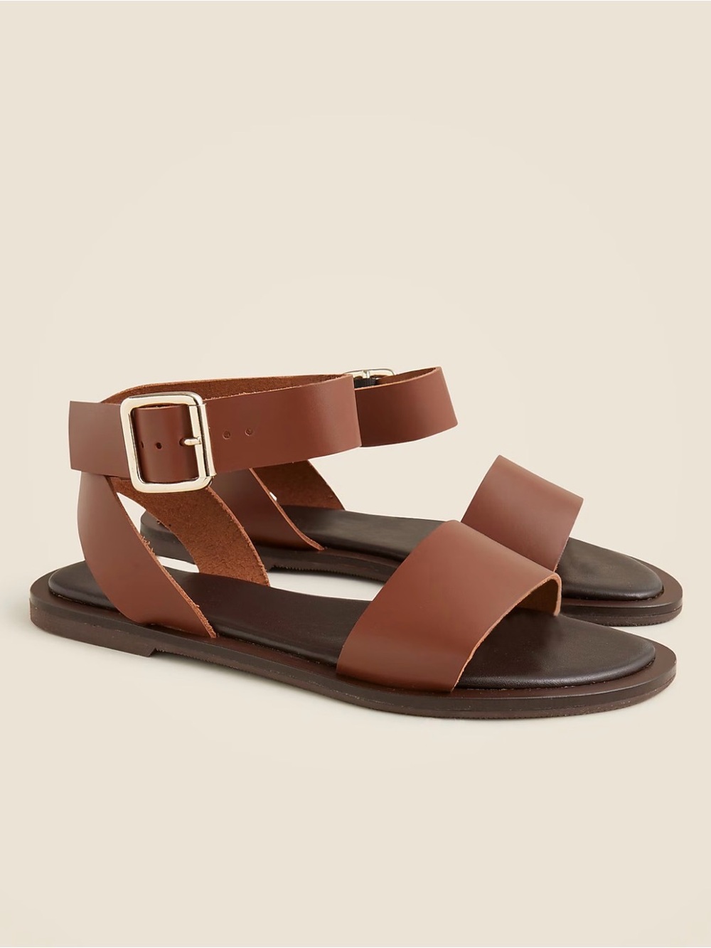 J. Crew Brown Leather Double-Strap Ankle Sandals made in Italy
